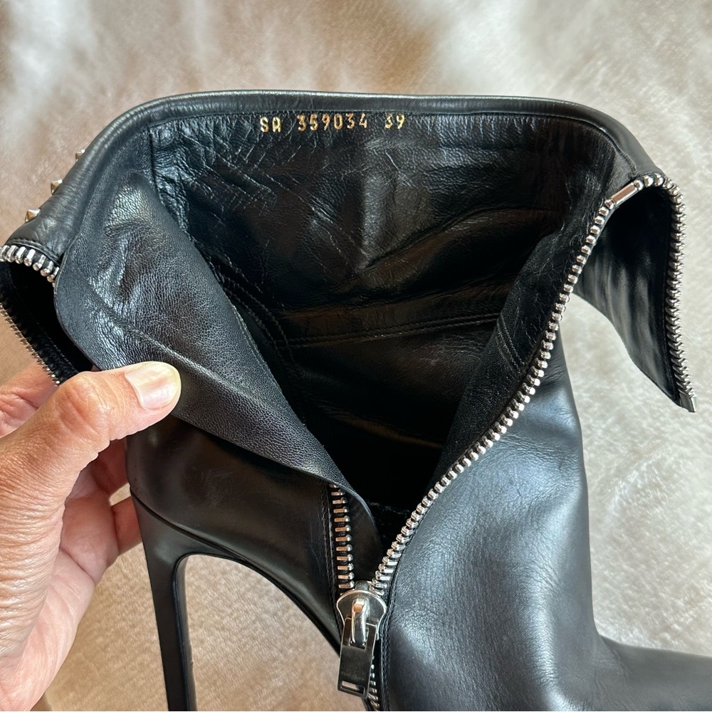 YSL Saint Laurent Black Studded Heeled Boots Size 39 European 4.75 inch Luxury - Picture 12 of 17